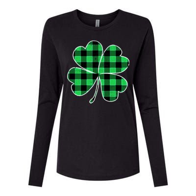 Buffalo Plaid Vintage Clover Womens Cotton Relaxed Long Sleeve T-Shirt