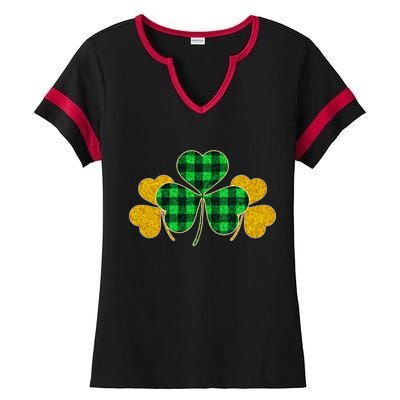 Buffalo Shamrock Plaid Irish Clovers Ladies Halftime Notch Neck Tee