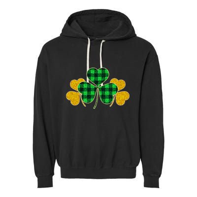 Buffalo Shamrock Plaid Irish Clovers Garment-Dyed Fleece Hoodie