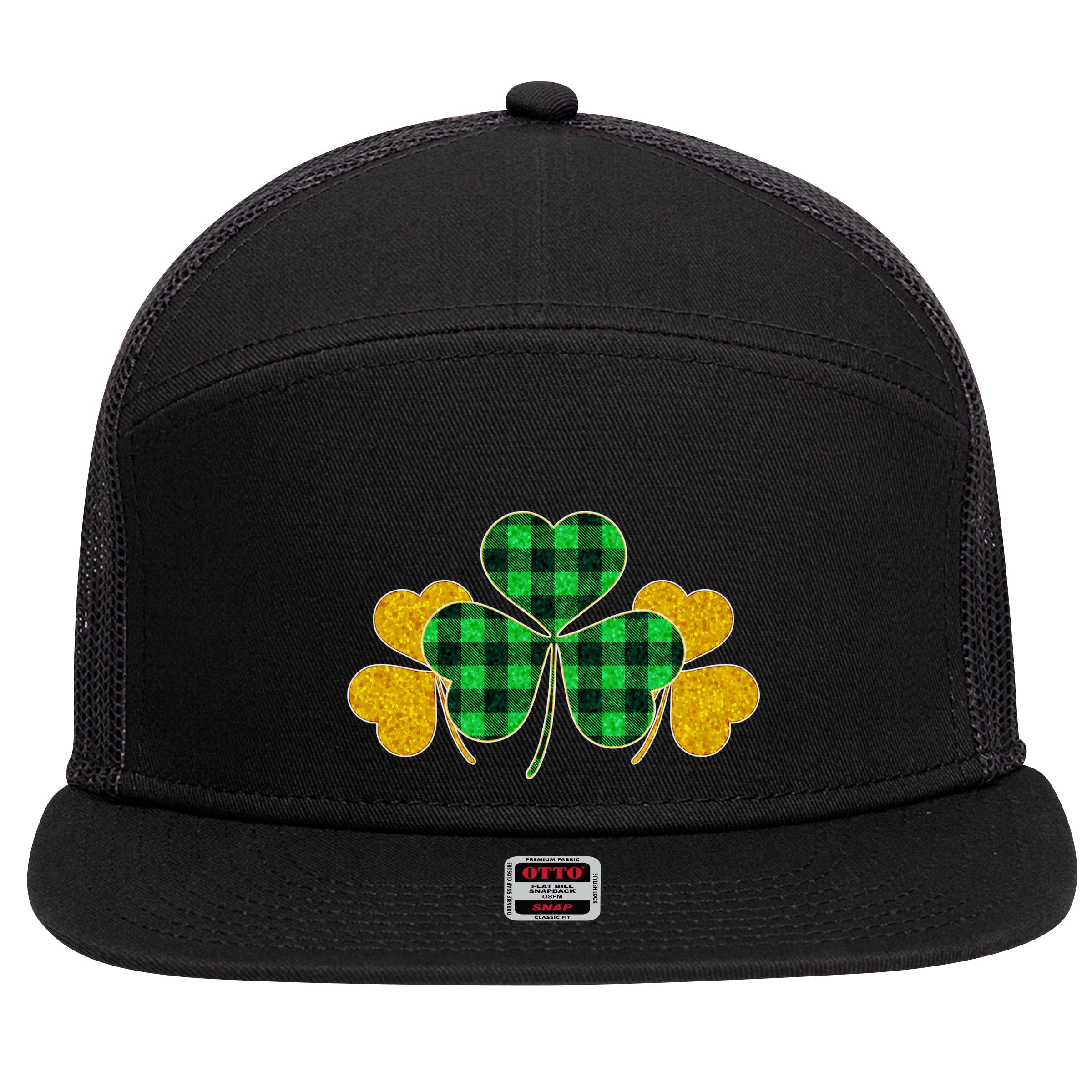 Buffalo Shamrock Plaid Irish Clovers 7 Panel Mesh Trucker Snapback Hat