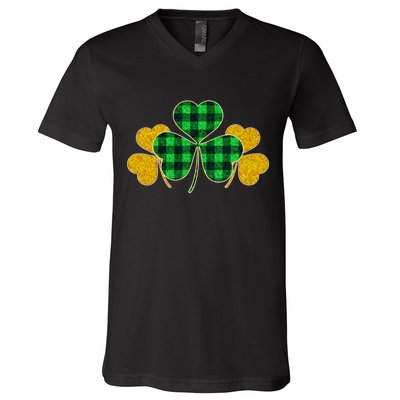 Buffalo Shamrock Plaid Irish Clovers V-Neck T-Shirt