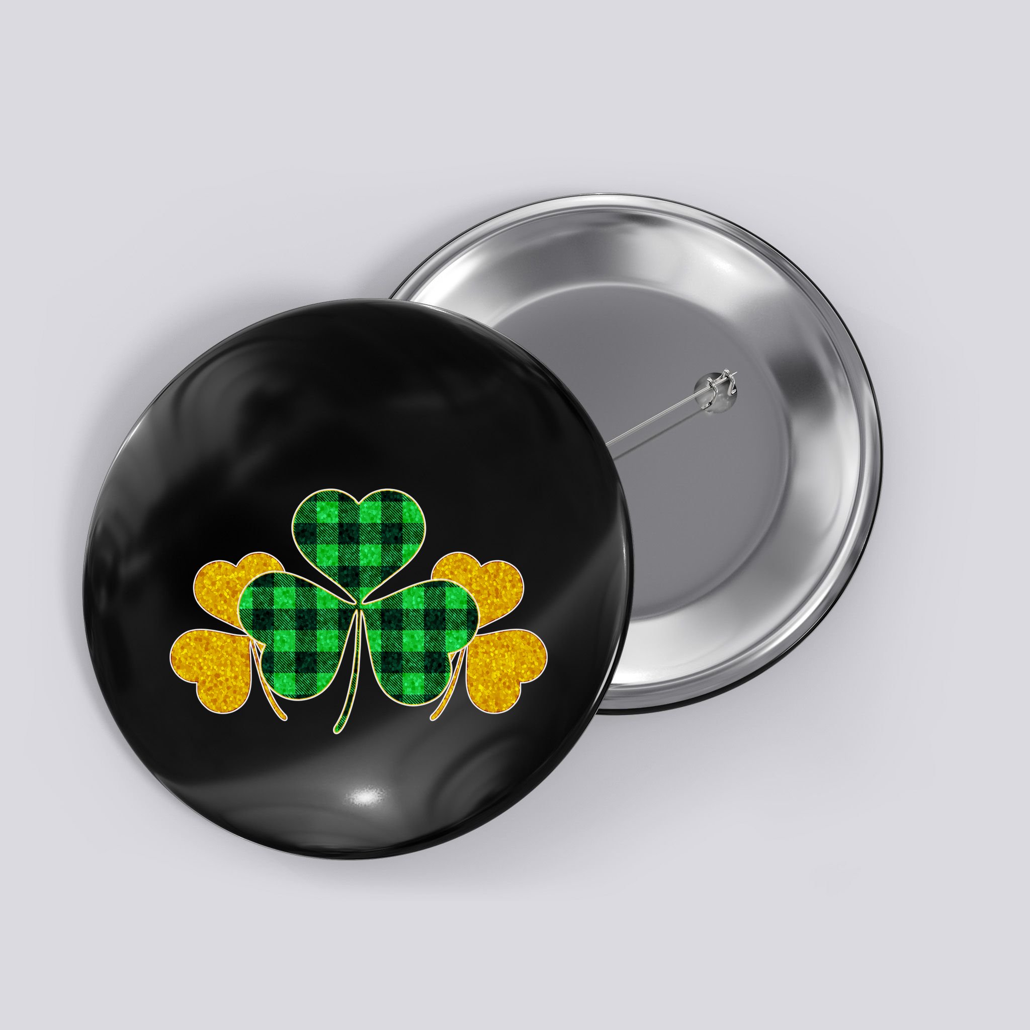 Buffalo Shamrock Plaid Irish Clovers Button