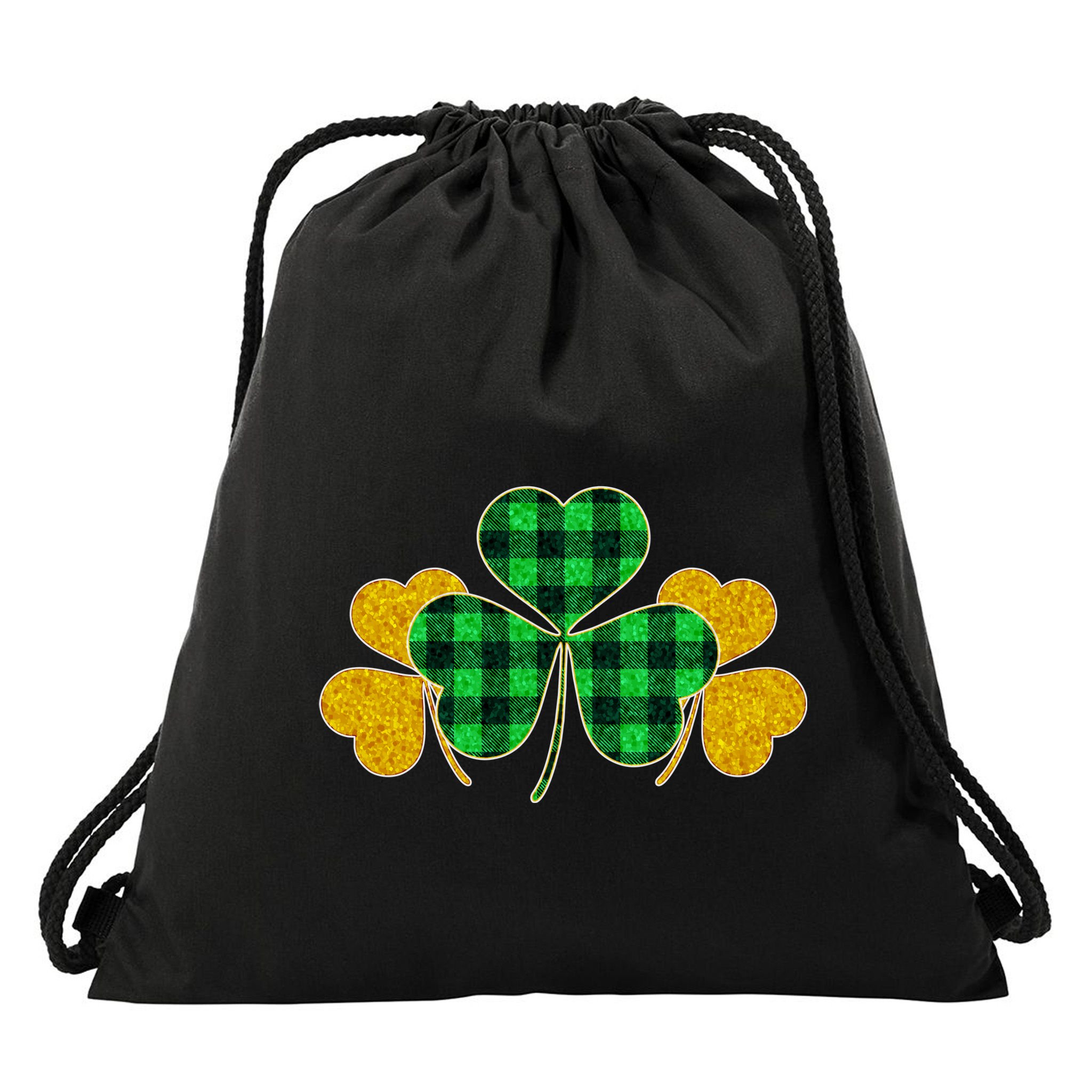 Buffalo Shamrock Plaid Irish Clovers Drawstring Bag