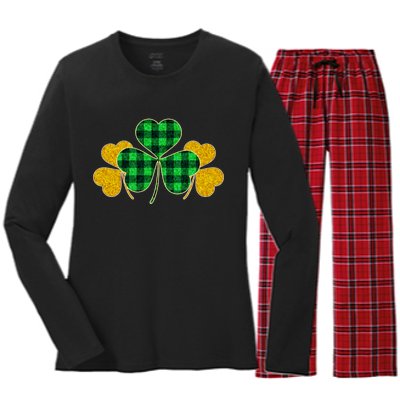 Buffalo Shamrock Plaid Irish Clovers Women's Long Sleeve Flannel Pajama Set 