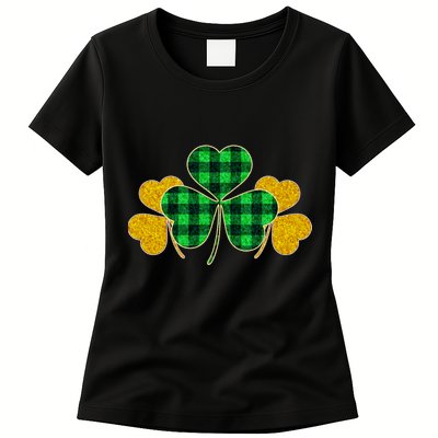 Buffalo Shamrock Plaid Irish Clovers Womens T-Shirt