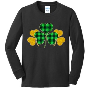 Buffalo Shamrock Plaid Irish Clovers Kids Long Sleeve Shirt