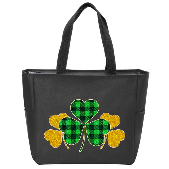 Buffalo Shamrock Plaid Irish Clovers Zip Tote Bag
