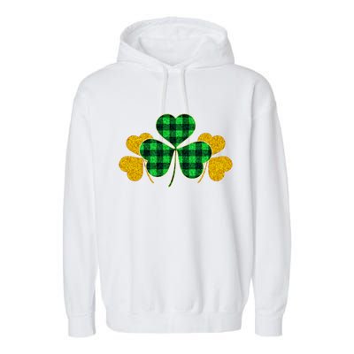 Buffalo Shamrock Plaid Irish Clovers Garment-Dyed Fleece Hoodie