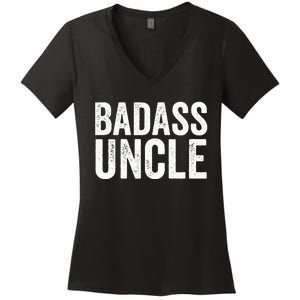 Badass Uncle Gift Funny Nephew Niece Uncles Retro Gift Idea Women's V-Neck T-Shirt