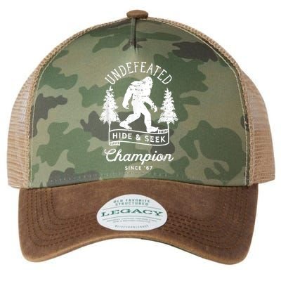 Bigfoot Undefeated Hide And Seek Champion Distressed Legacy Tie Dye Trucker Hat