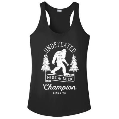 Bigfoot Undefeated Hide And Seek Champion Distressed Ladies PosiCharge Competitor Racerback Tank