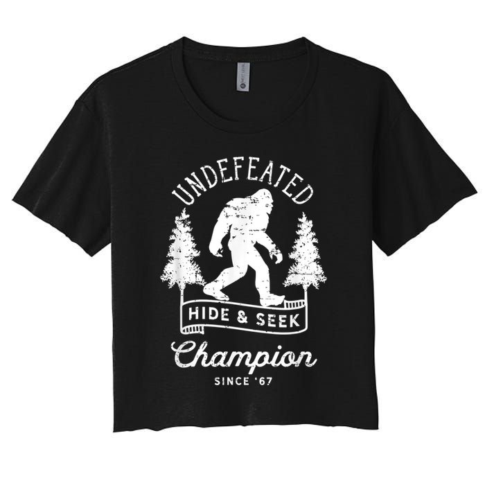 Bigfoot Undefeated Hide And Seek Champion Distressed Women's Crop Top Tee
