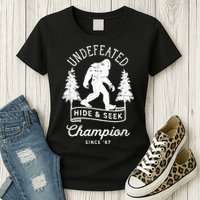 Bigfoot Undefeated Hide And Seek Champion Distressed Womens T-Shirt