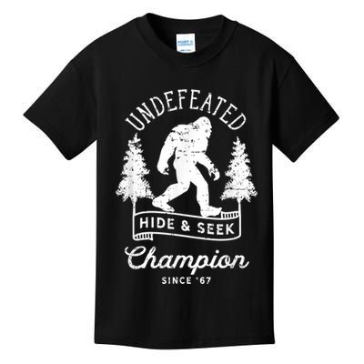 Bigfoot Undefeated Hide And Seek Champion Distressed Kids T-Shirt