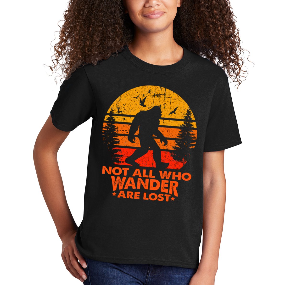 Bigfoot Undefeated Hide And Seek Champion Distressed Sunset Kids T-Shirt