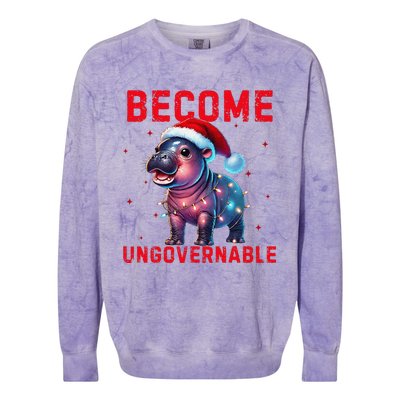 Become Ungovernable Hippo Christmas Lights Fun Funny Colorblast Crewneck Sweatshirt