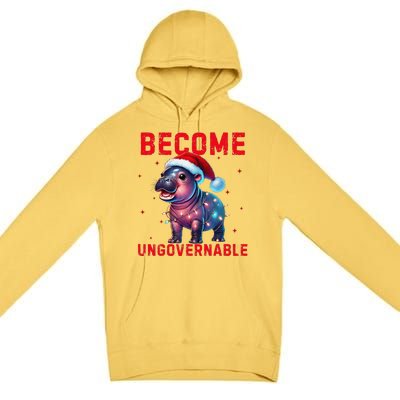 Become Ungovernable Hippo Christmas Lights Fun Funny Premium Pullover Hoodie