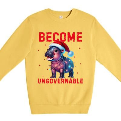 Become Ungovernable Hippo Christmas Lights Fun Funny Premium Crewneck Sweatshirt