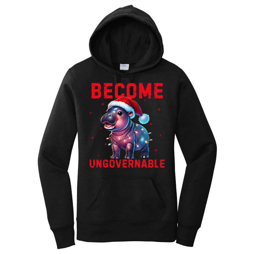 Become Ungovernable Hippo Christmas Lights Fun Funny Women's Pullover Hoodie
