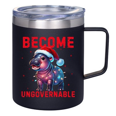 Become Ungovernable Hippo Christmas Lights Fun Funny 12oz Stainless Steel Coffee Mug