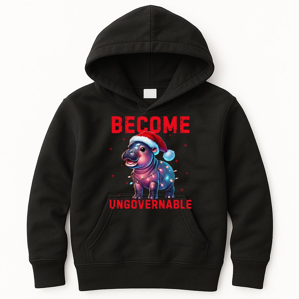 Become Ungovernable Hippo Christmas Lights Fun Funny Kids Hoodie