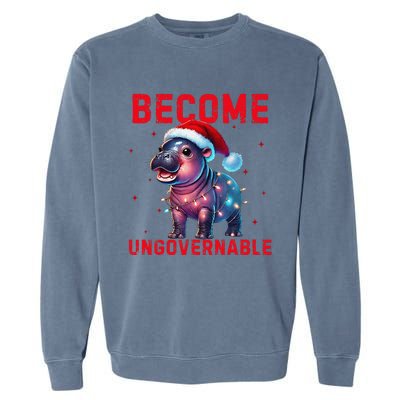 Become Ungovernable Hippo Christmas Lights Fun Funny Garment-Dyed Sweatshirt