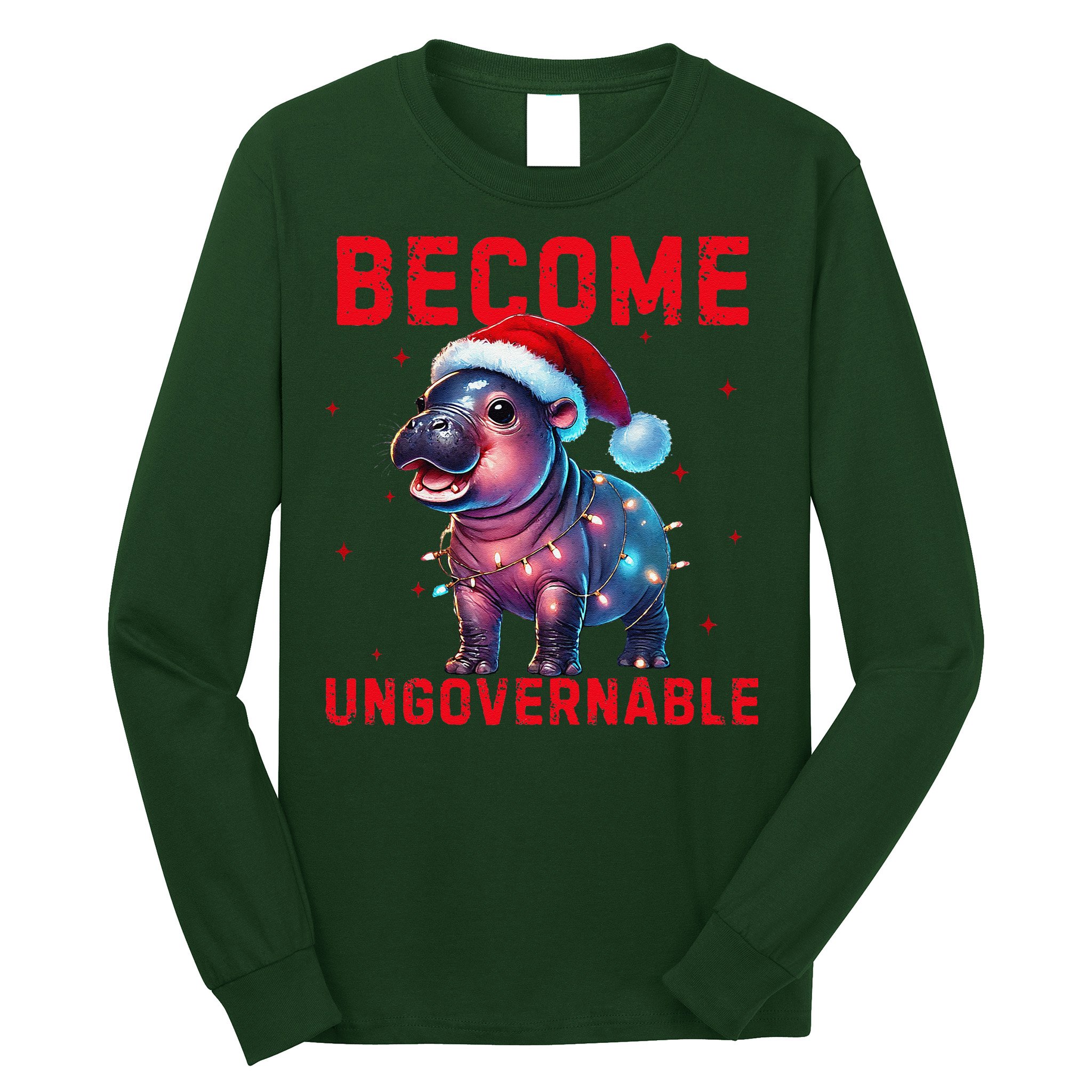 Become Ungovernable Hippo Christmas Lights Fun Funny Long Sleeve Shirt