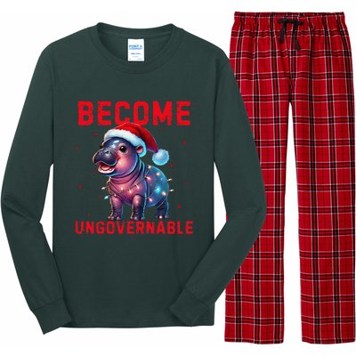 Become Ungovernable Hippo Christmas Lights Fun Funny Long Sleeve Pajama Set