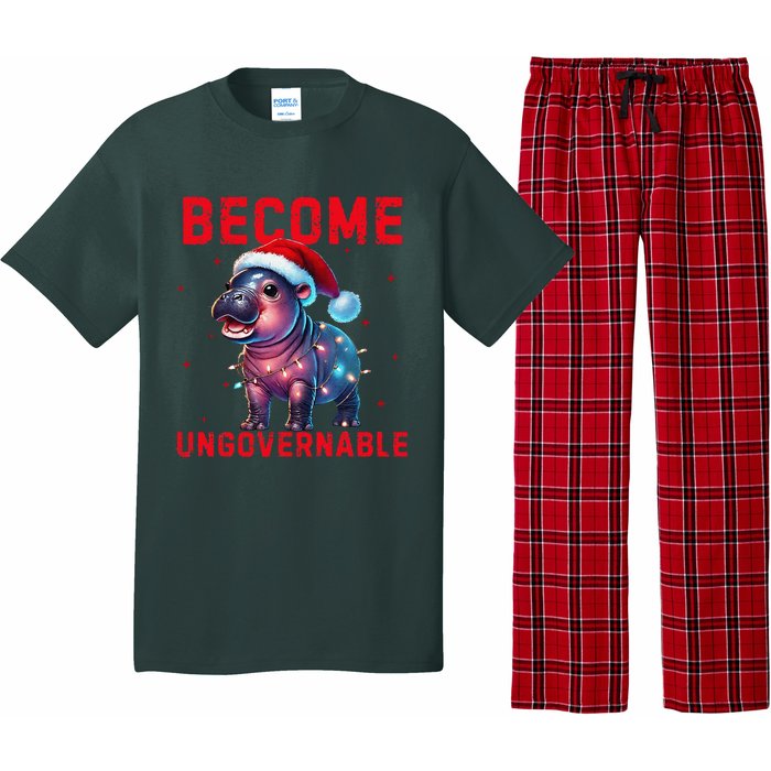 Become Ungovernable Hippo Christmas Lights Fun Funny Pajama Set