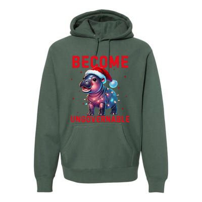 Become Ungovernable Hippo Christmas Lights Fun Funny Premium Hoodie