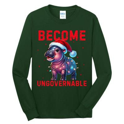 Become Ungovernable Hippo Christmas Lights Fun Funny Tall Long Sleeve T-Shirt