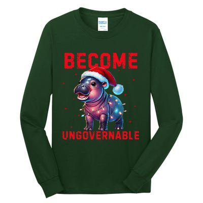 Become Ungovernable Hippo Christmas Lights Fun Funny Tall Long Sleeve T-Shirt