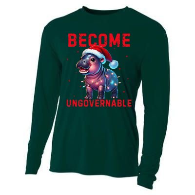 Become Ungovernable Hippo Christmas Lights Fun Funny Cooling Performance Long Sleeve Crew