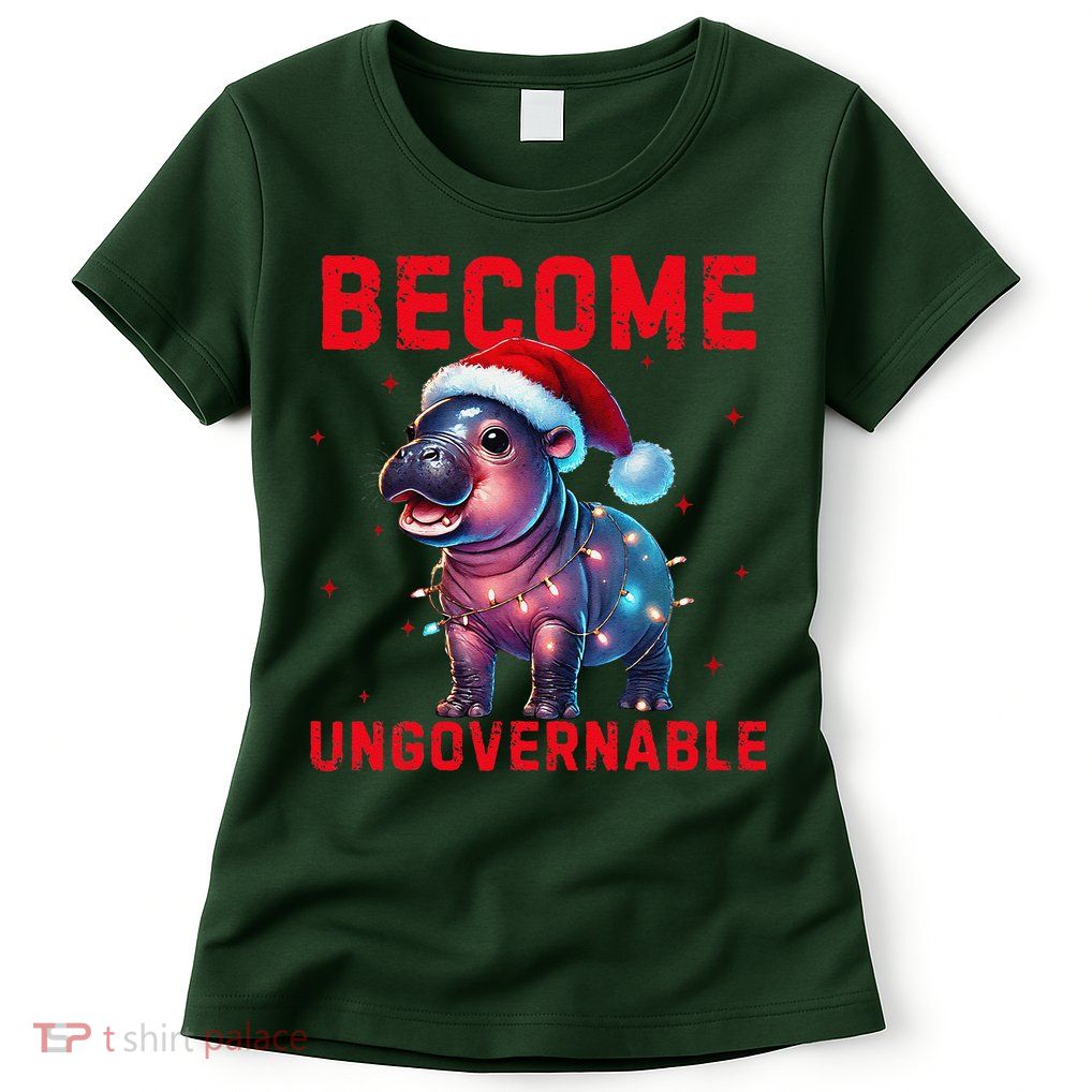 Become Ungovernable Hippo Christmas Lights Fun Funny Womens T-Shirt