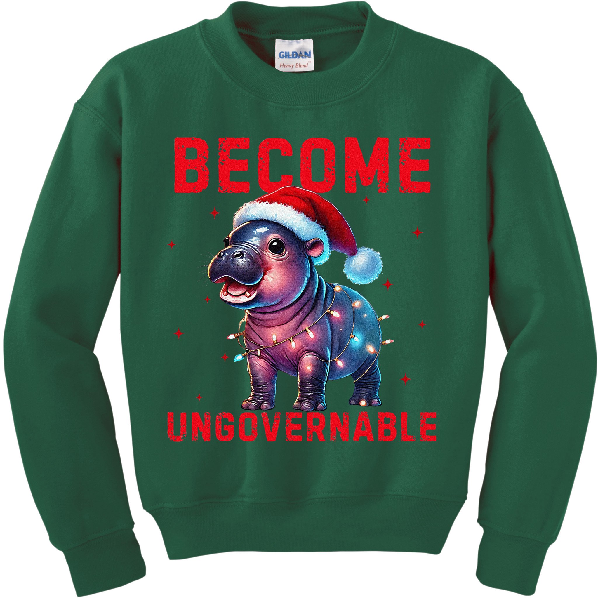 Become Ungovernable Hippo Christmas Lights Fun Funny Kids Sweatshirt