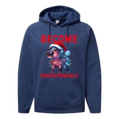 Become Ungovernable Hippo Christmas Lights Fun Funny Performance Fleece Hoodie