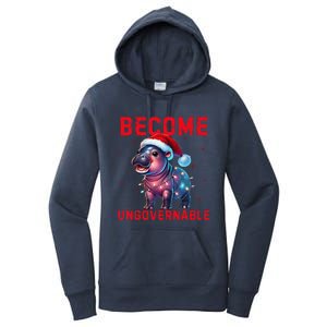 Become Ungovernable Hippo Christmas Lights Fun Funny Women's Pullover Hoodie