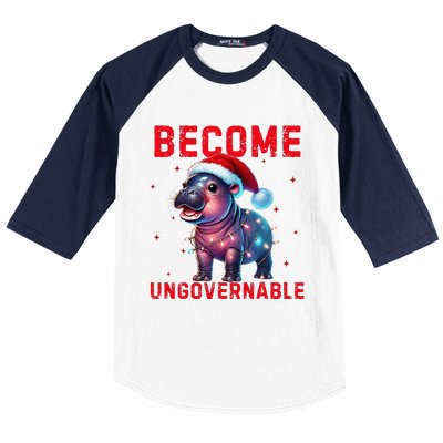 Become Ungovernable Hippo Christmas Lights Fun Funny Baseball Sleeve Shirt