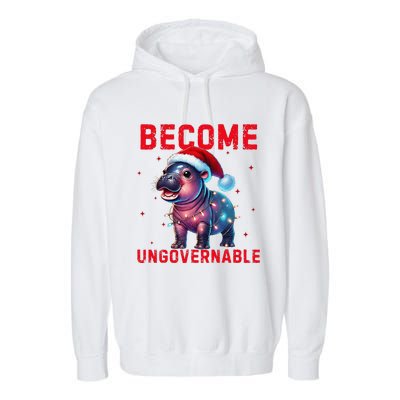 Become Ungovernable Hippo Christmas Lights Fun Funny Garment-Dyed Fleece Hoodie