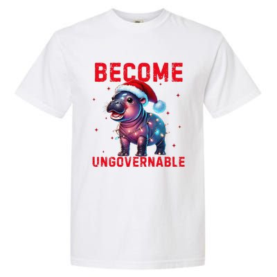 Become Ungovernable Hippo Christmas Lights Fun Funny Garment-Dyed Heavyweight T-Shirt