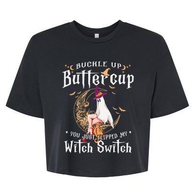 Buckle Up Halloween Buttercup You Just Flipped Witch Switch Bella+Canvas Jersey Crop Tee