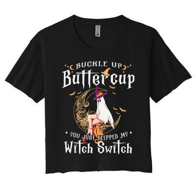 Buckle Up Halloween Buttercup You Just Flipped Witch Switch Women's Crop Top Tee