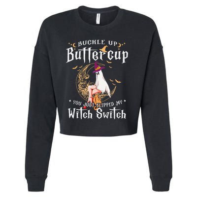 Buckle Up Halloween Buttercup You Just Flipped Witch Switch Cropped Pullover Crew