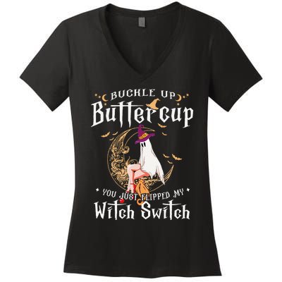 Buckle Up Halloween Buttercup You Just Flipped Witch Switch Women's V-Neck T-Shirt