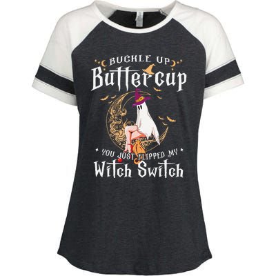 Buckle Up Halloween Buttercup You Just Flipped Witch Switch Enza Ladies Jersey Colorblock Tee