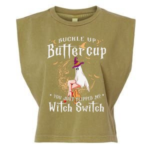 Buckle Up Halloween Buttercup You Just Flipped Witch Switch Garment-Dyed Women's Muscle Tee