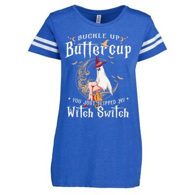 Buckle Up Halloween Buttercup You Just Flipped Witch Switch Enza Ladies Jersey Football T-Shirt