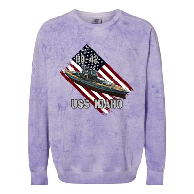 Battleship Uss Idaho Bbgift42 And Combat Warship Veterans Day Cute Gift Colorblast Crewneck Sweatshirt