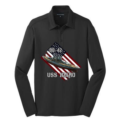 Battleship Uss Idaho Bbgift42 And Combat Warship Veterans Day Cute Gift Silk Touch Performance Long Sleeve Polo