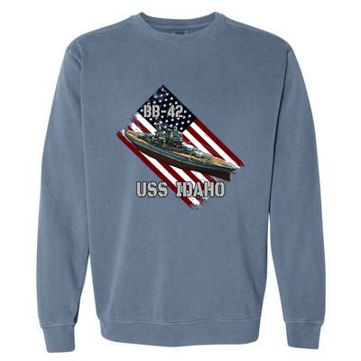 Battleship Uss Idaho Bbgift42 And Combat Warship Veterans Day Cute Gift Garment-Dyed Sweatshirt